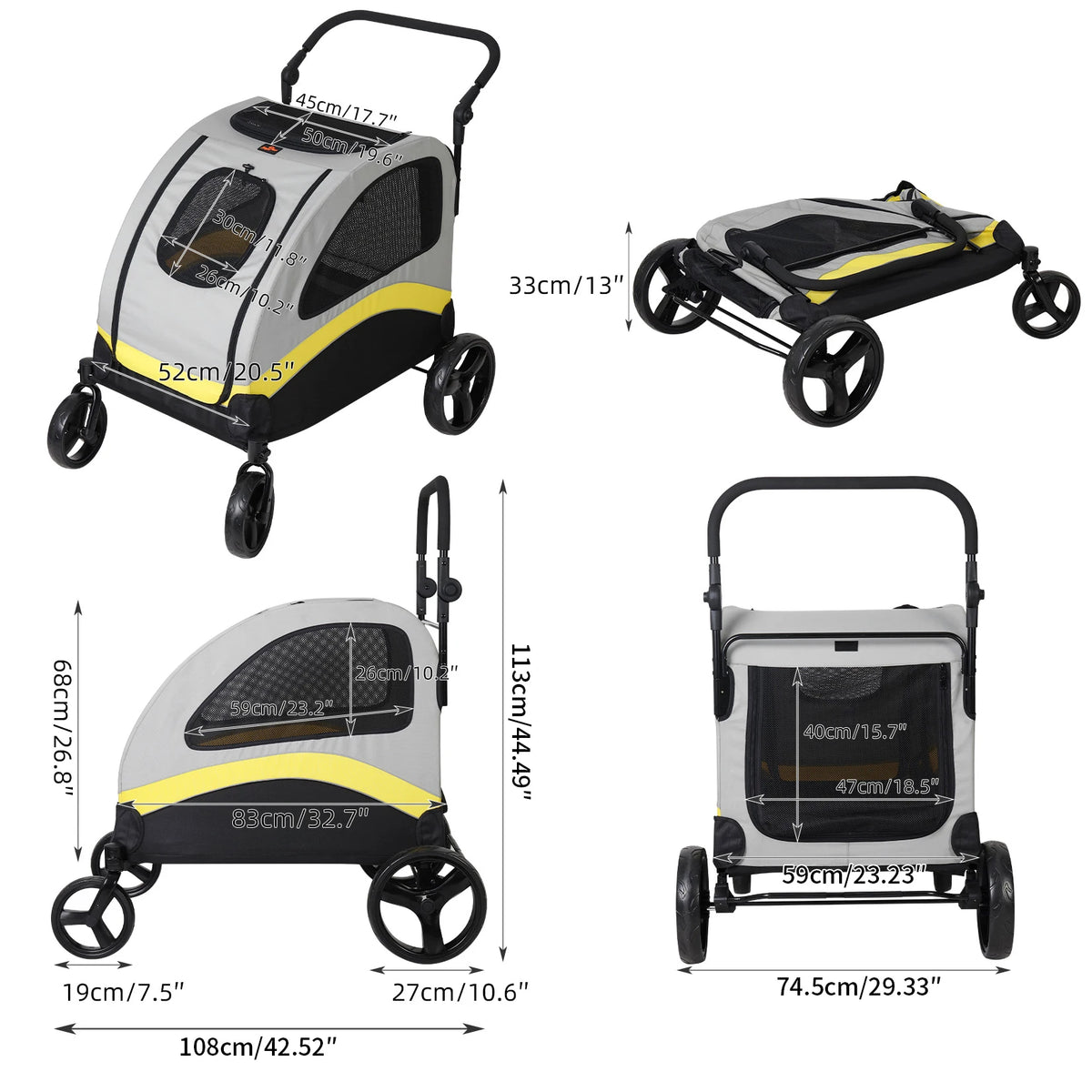Foldable Four Wheel Pet Stroller Pram For Dogs All Breeds