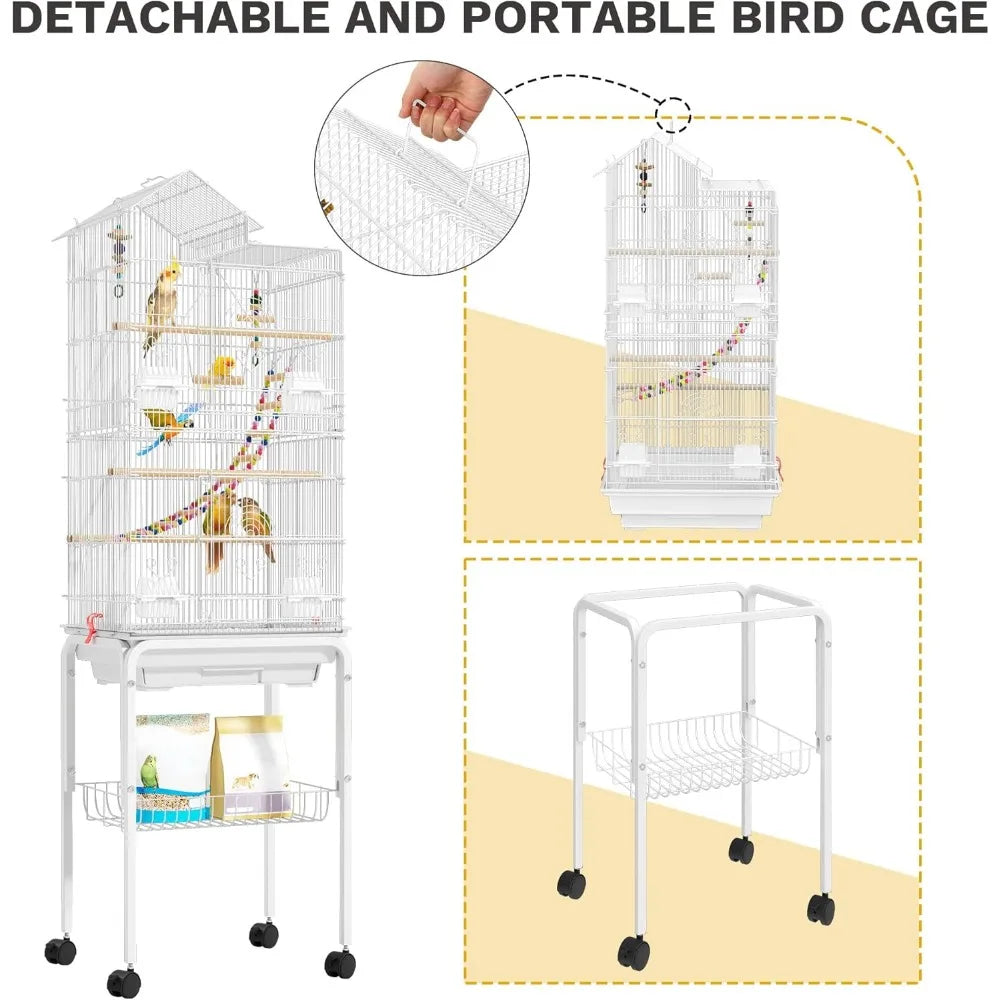 Stainless Steel Bird Cage With Rolling Stand And Roof Access