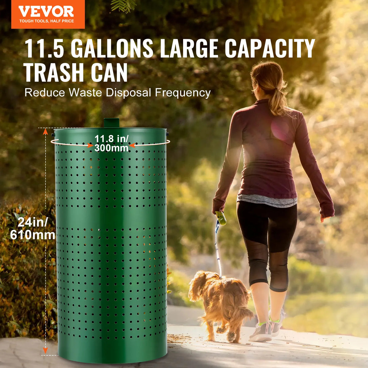 VEVOR Outdoor Dog Waste Trash Can With Lid Galvanized Steel