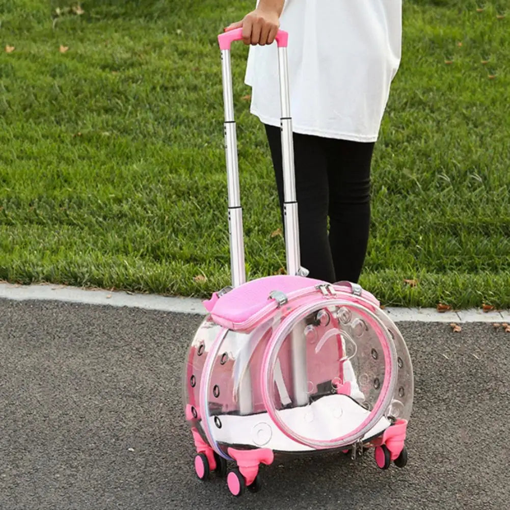 Portable Pet Trolley Carrier With Clear Ventilation And Silent Wheels