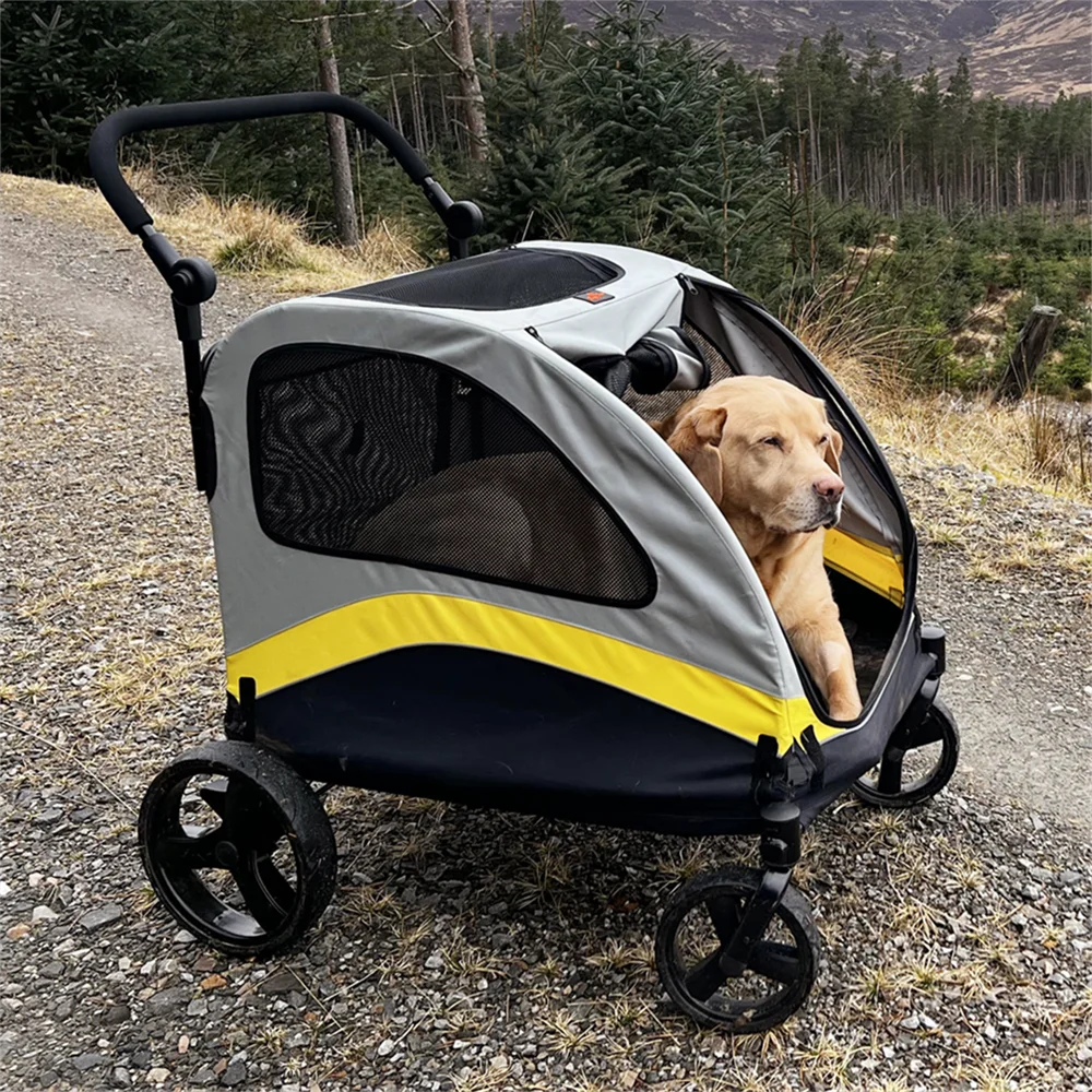 Foldable Dog Stroller Cart With 4 Wheel Swivel Travel Wagon