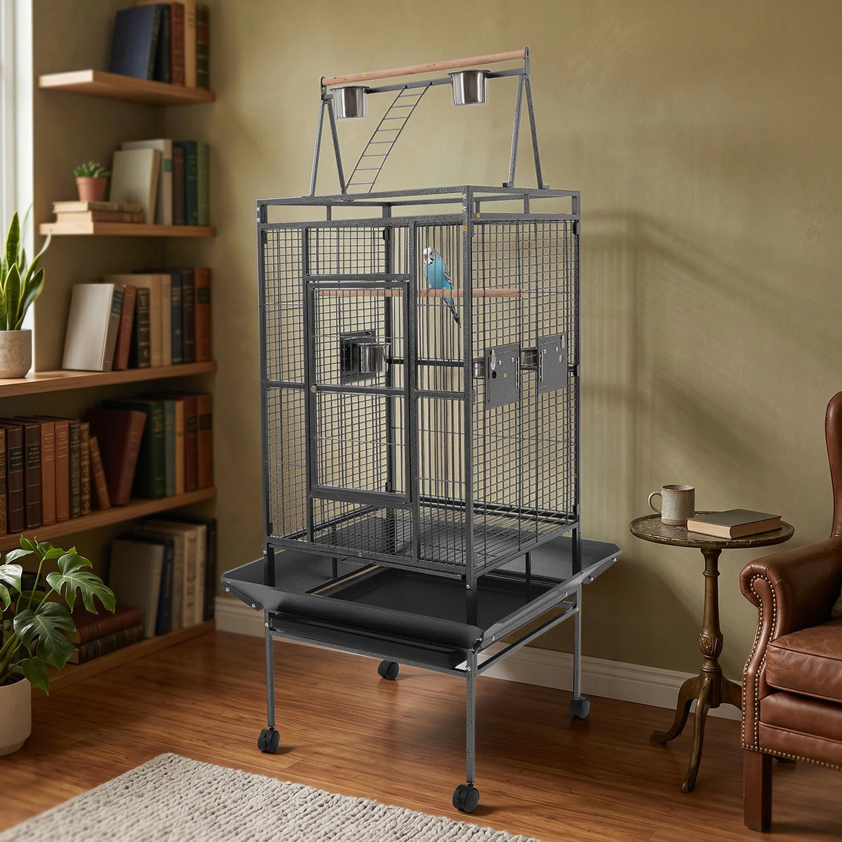 Spacious Rolling Parrot Bird Cage With Sturdy Iron Playtop