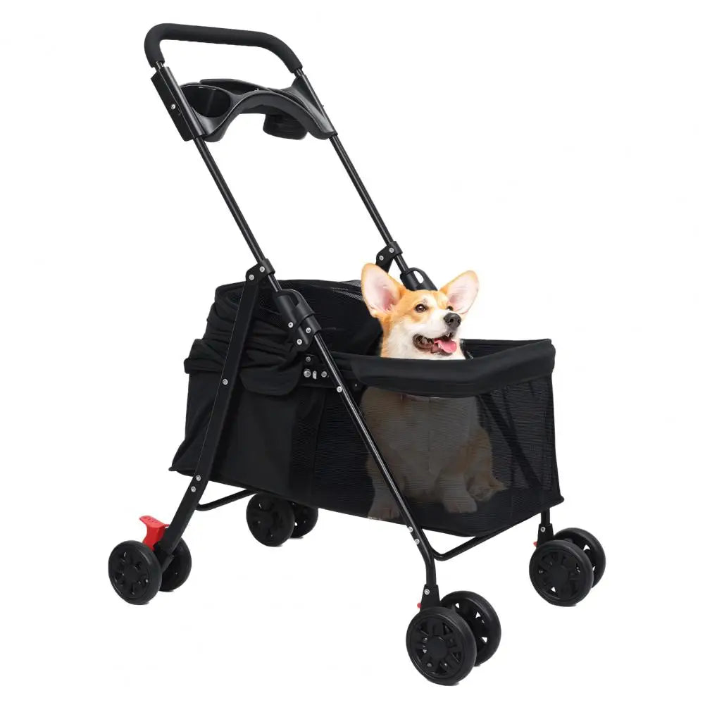 Folding Pet Stroller With Four Wheels And Visible Window