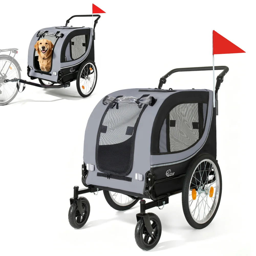 2 In 1 Pet Bike Trailer Stroller With Foldable Design