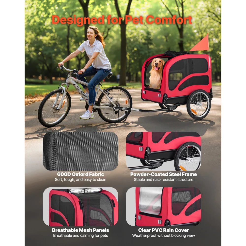 Foldable Dog Bike Trailer With Quick Release Wheels And Safety Features