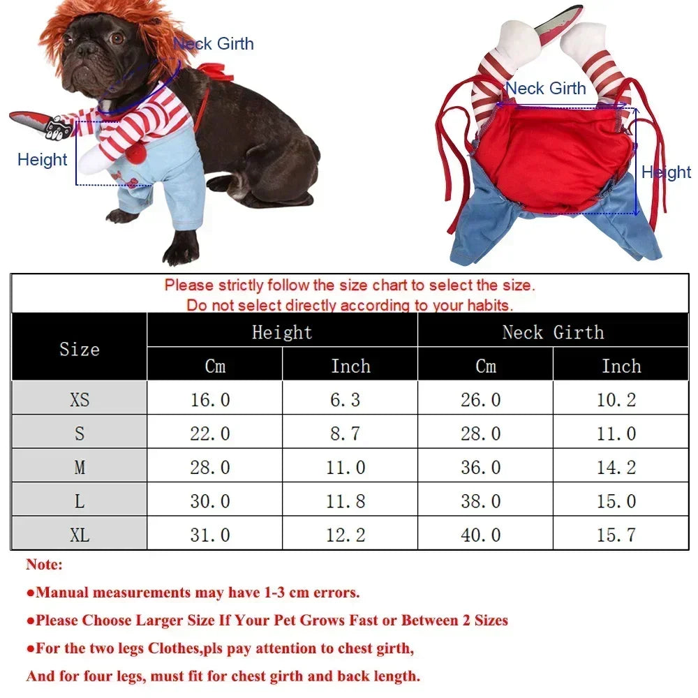 Halloween Chucky Costume for Dogs and Cats 3D Cosplay Outfit
