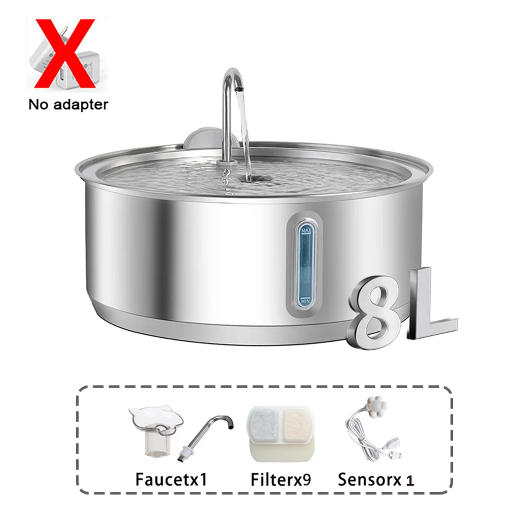 Stainless Steel Water Fountain With Filter For Cats And Dogs
