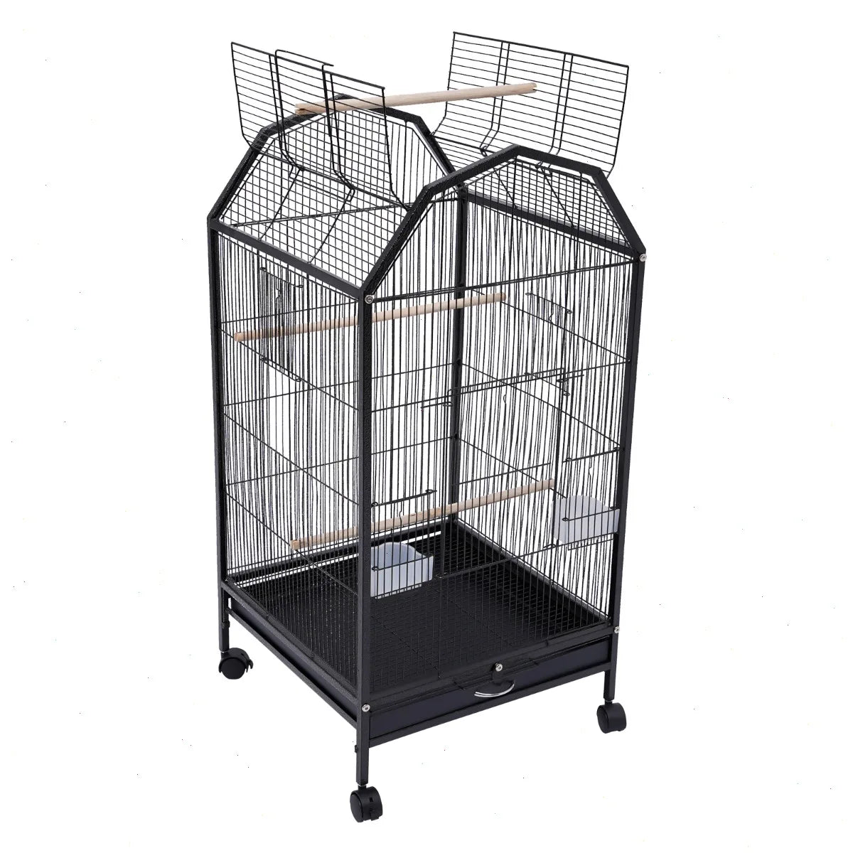 Sturdy Iron Bird Cage Featuring Spacious Open Bar Design