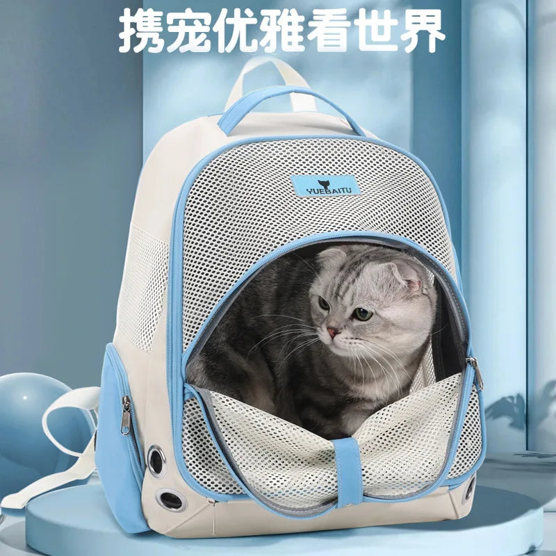 Pet Carrier Backpack, Breathable Lightweight Travel Bag with Large Front Opening and Luggage Strap for Cats and Small Dogs