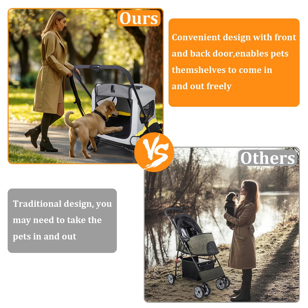 BingoPaw Foldable Dog Stroller for Small Dogs, Pet Travel Stroller with 4 Heavy-Duty Universal Wheels & Rainproof Cover