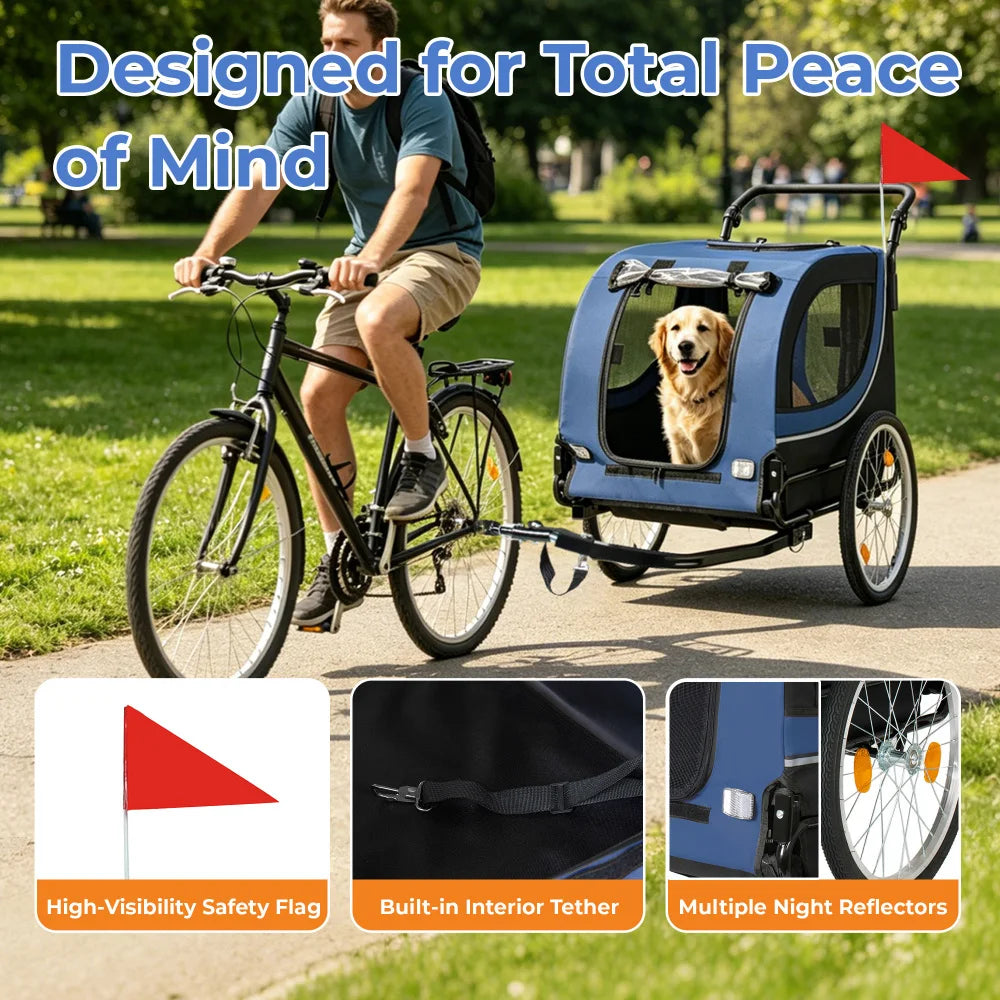 2 In 1 Pet Bike Trailer Stroller With Foldable Design