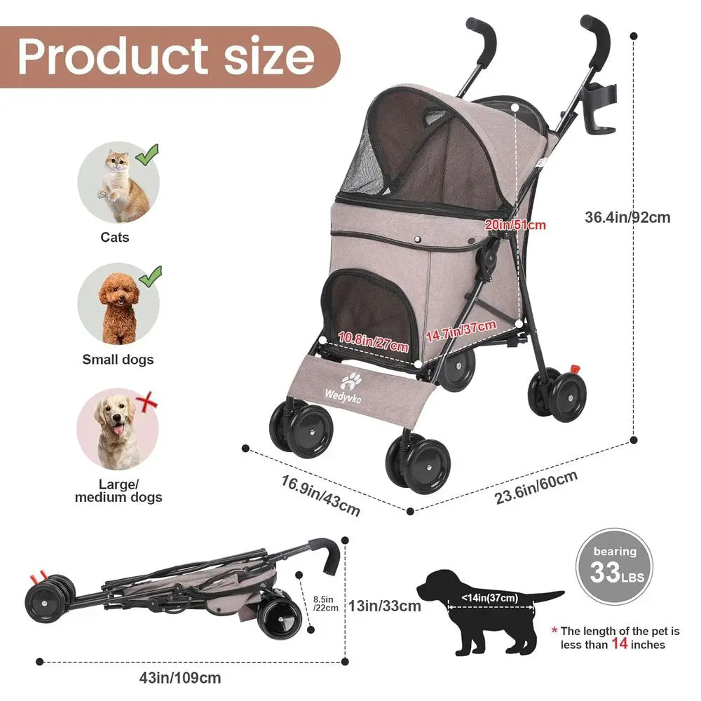 Foldable Travel Pet Stroller For Small Dogs And Cats