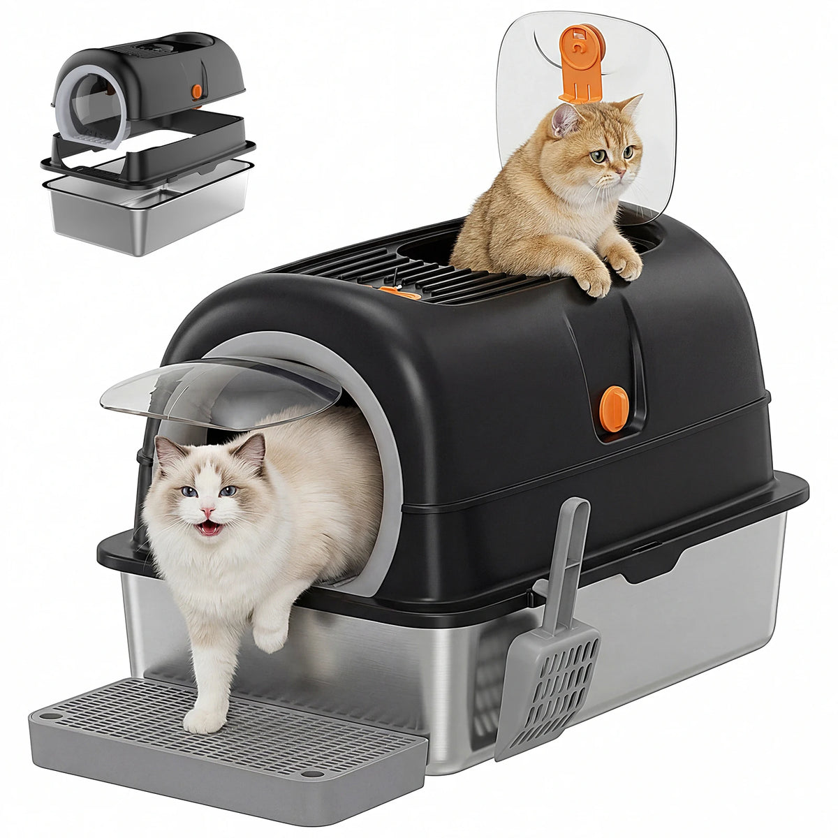 Fully Enclosed Stainless Steel Cat Litter Box For Big Cats