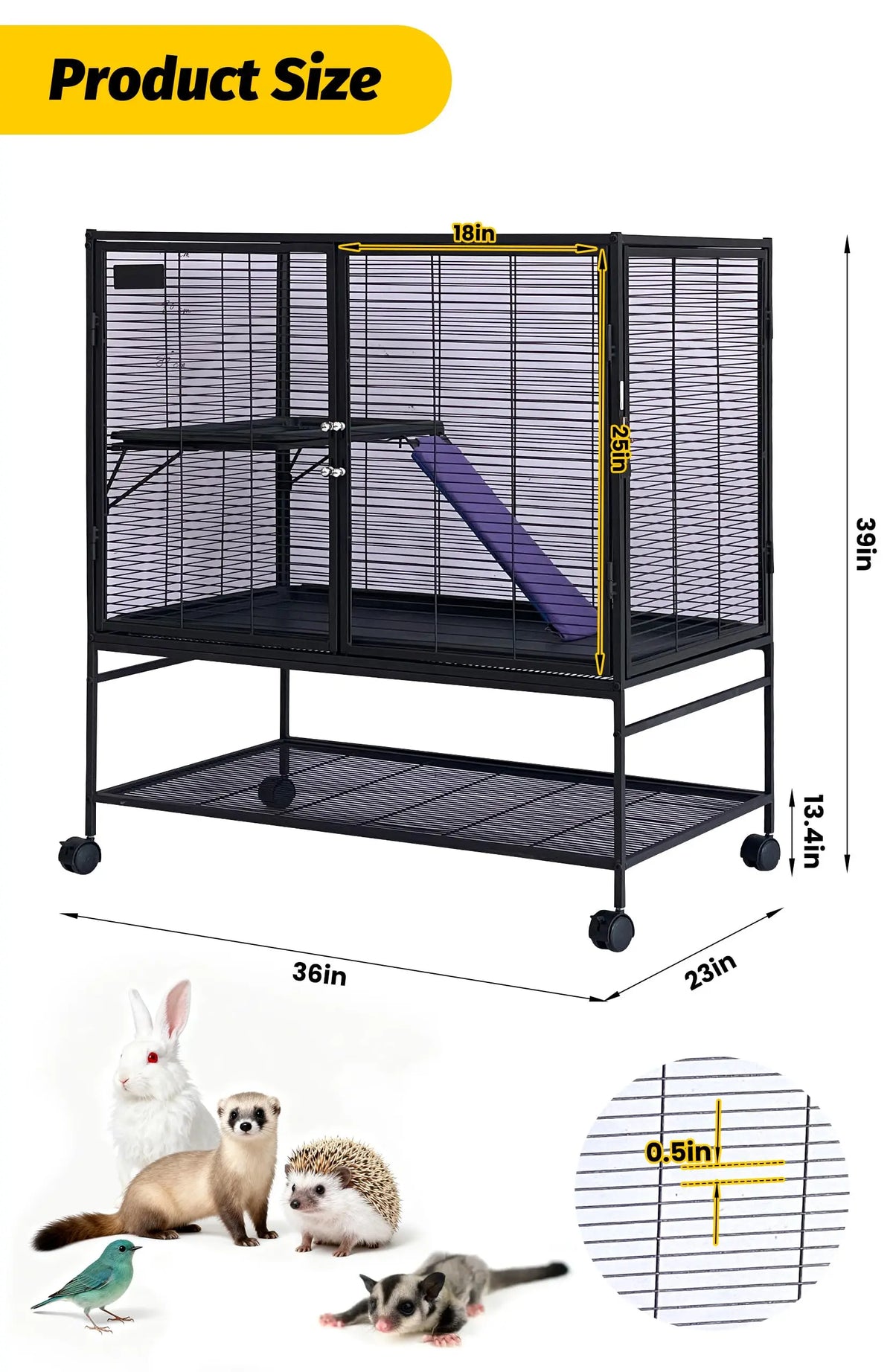 HiMISS Metal Small Animal Cage With Removable Ramp And Tray