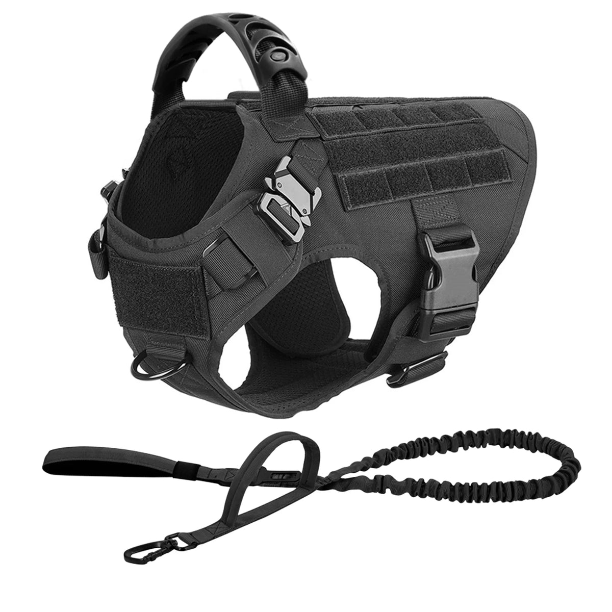 Pettravel Tactical Dog Harness Leash Set With Quick Release Handle