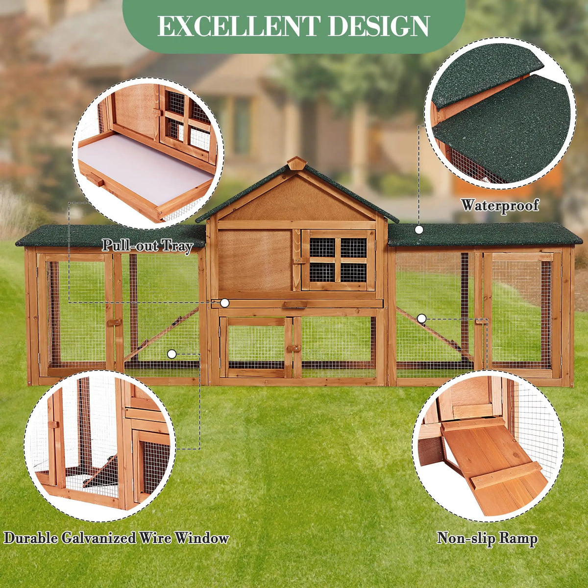 HiMISS Two Story Outdoor Rabbit Hutch With Ramp And Tray