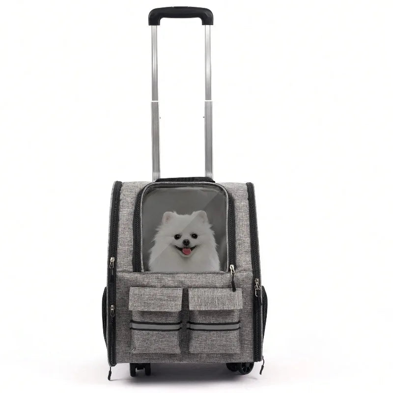 2 In 1 Rolling Pet Carrier With Telescoping Handle
