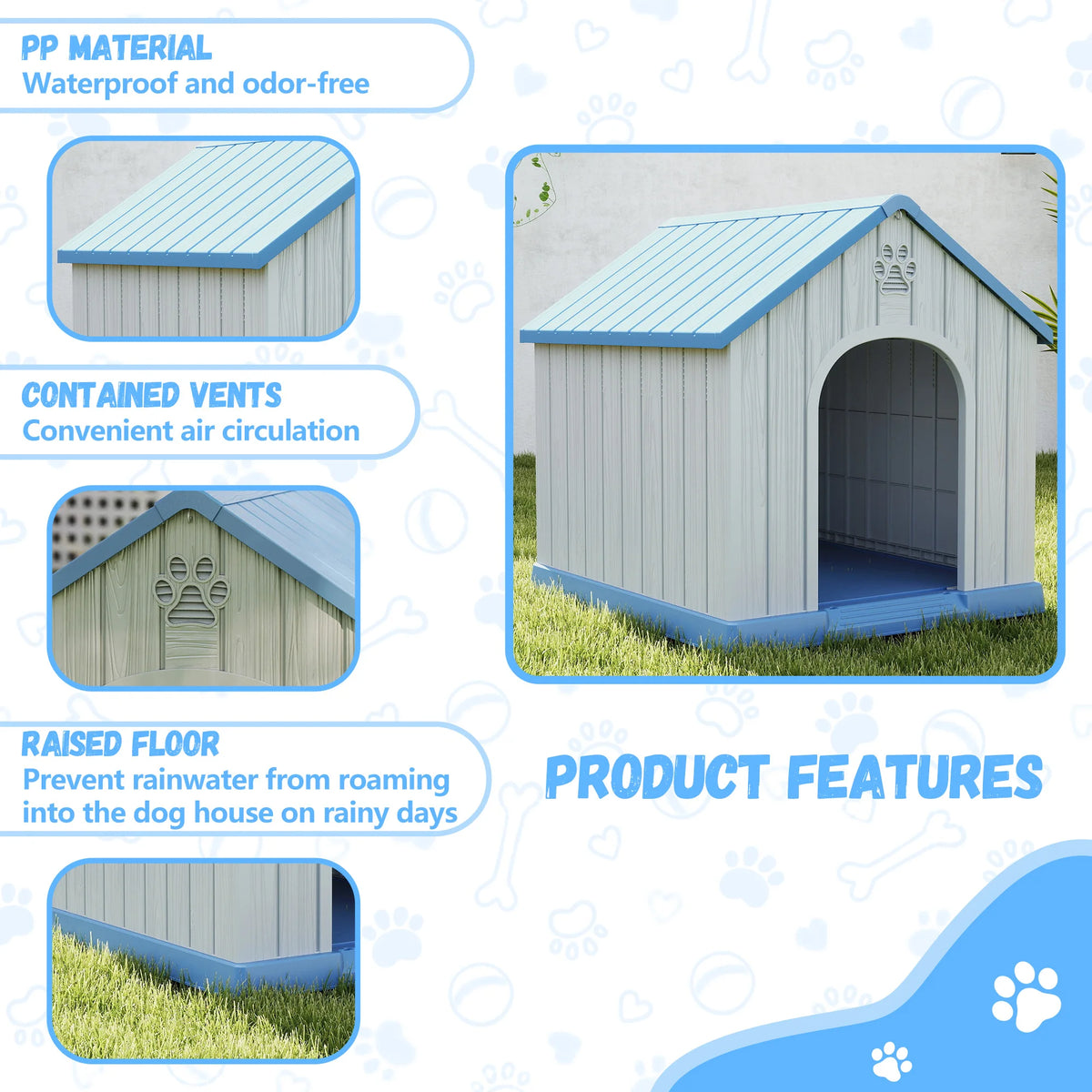 All Weatherproof Plastic Dog House For Indoor Outdoor Pet Shelter