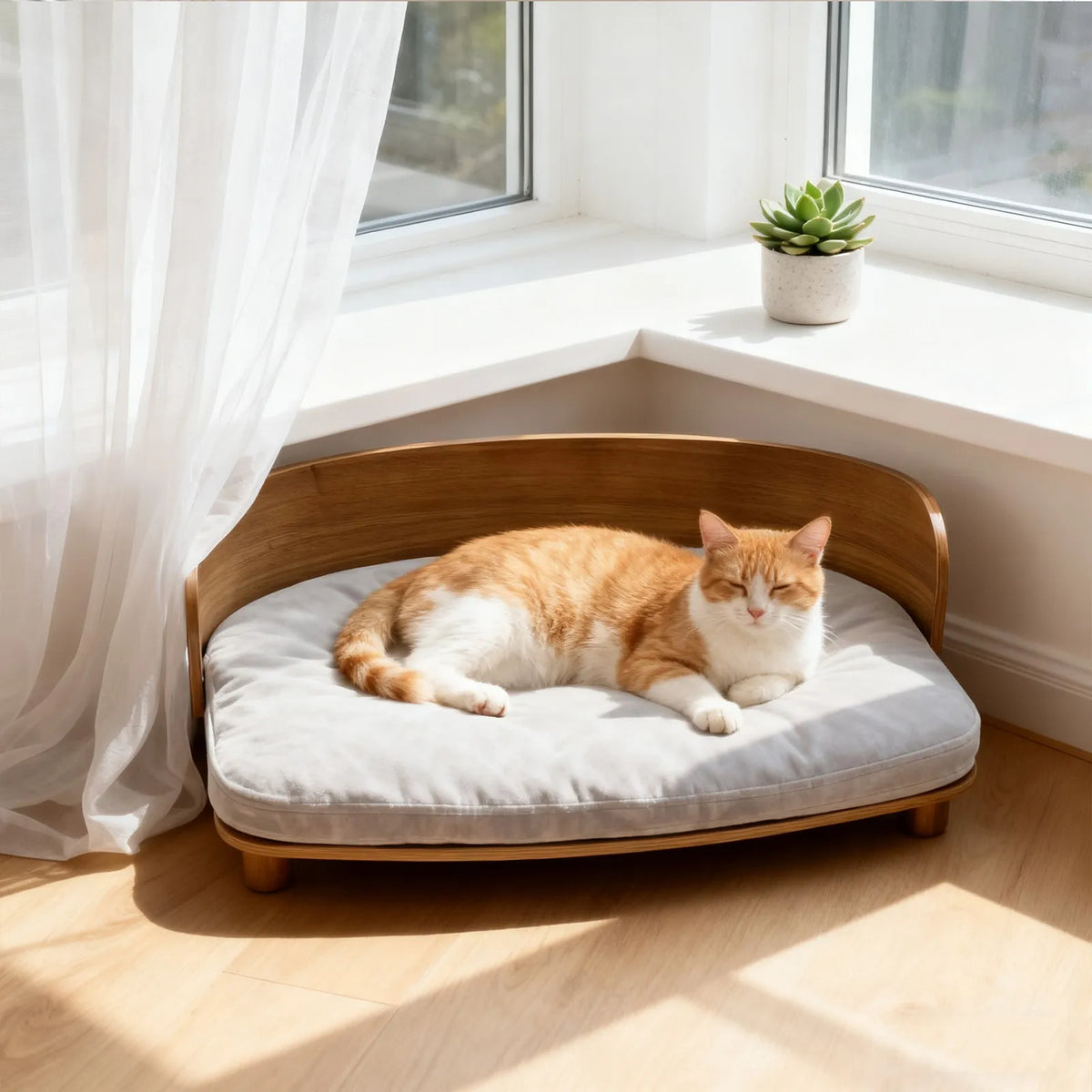 Borwart Elevated Eucalyptus Wood Pet Sofa Dog Bed With Cushion