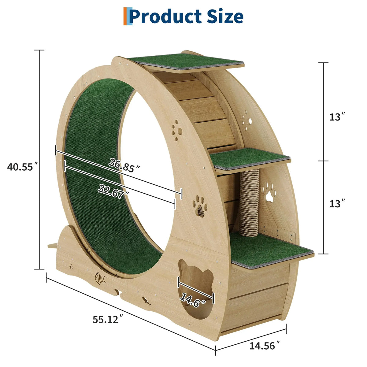 HiMISS 6in1 Cat Exercise Wheel Quiet With Bowls Scratch Post