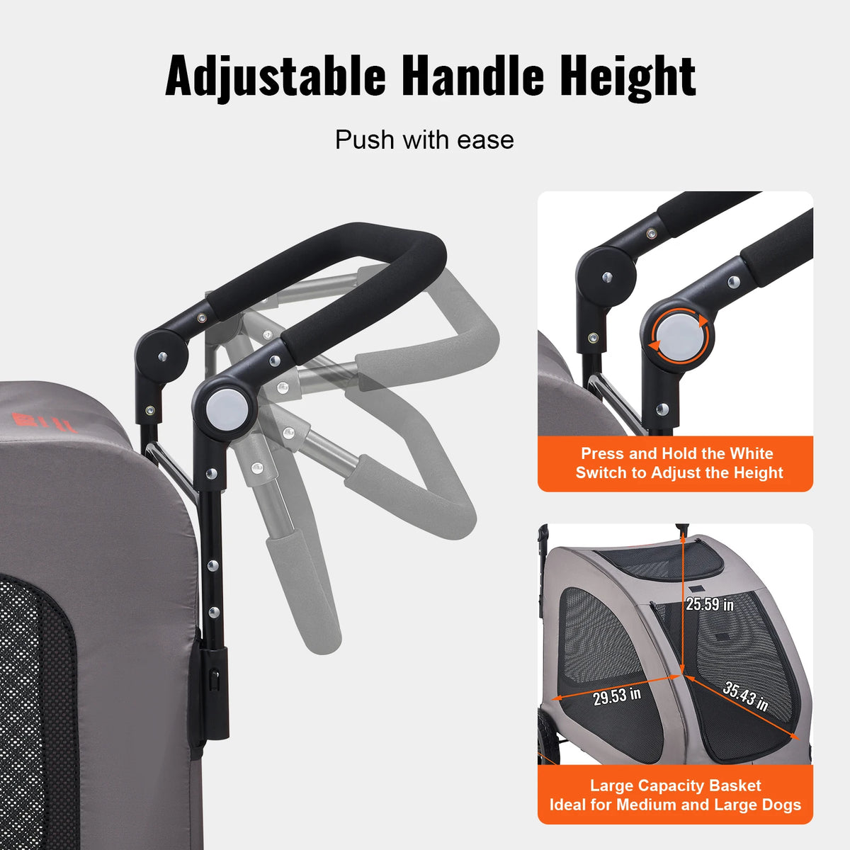 SucceBuy Four Wheel Pet Stroller With Brakes And Adjustable Handle