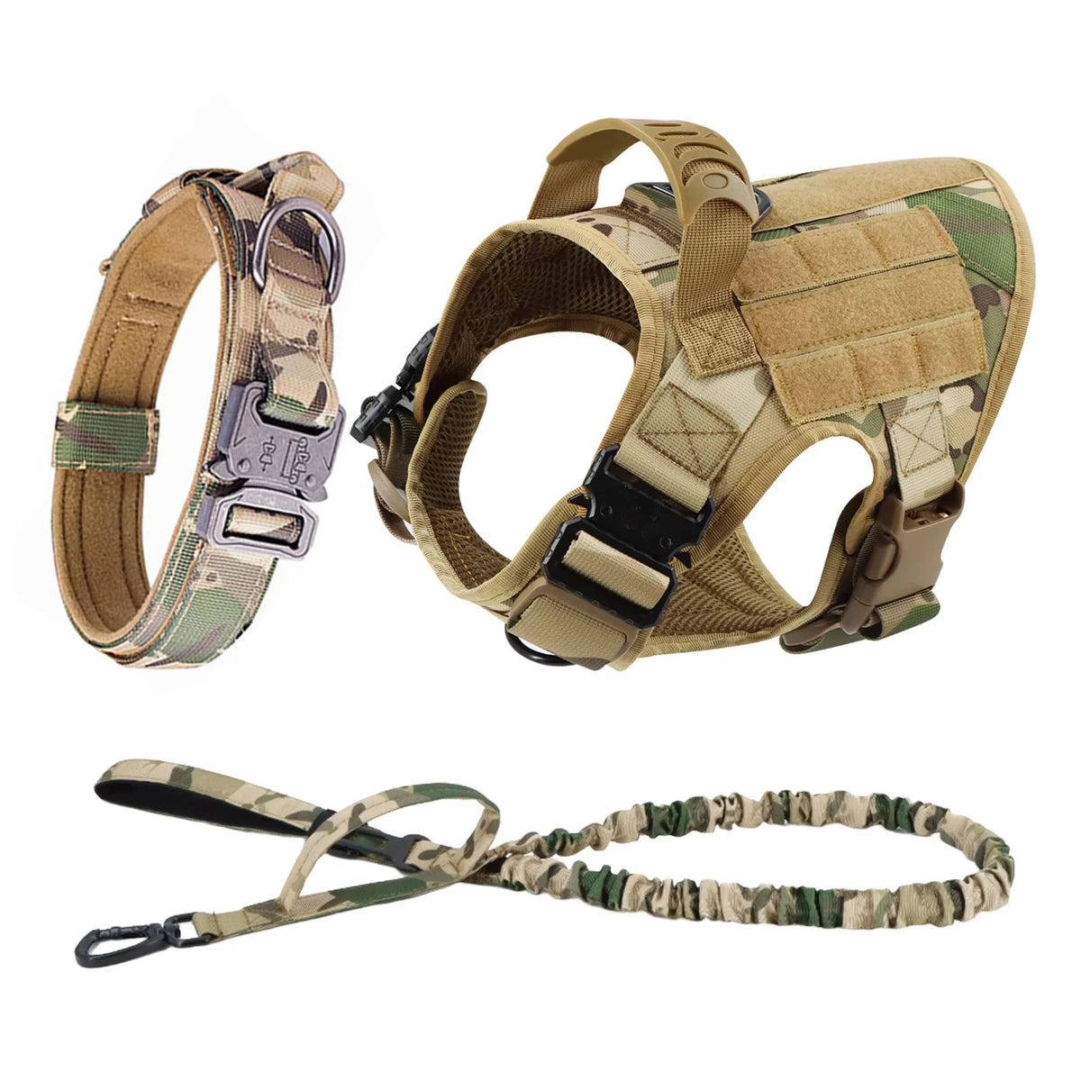 Tactical Dog Harness Collar Leash Set With Quick Release Buckle
