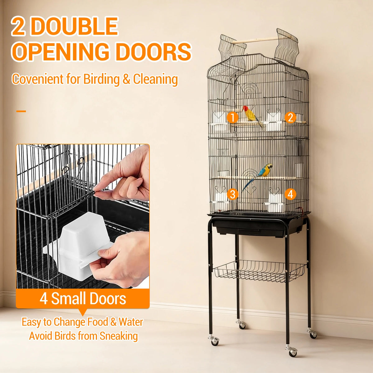 HiMiss Heavy Duty Bird Cage With Playtop And Rolling Stand