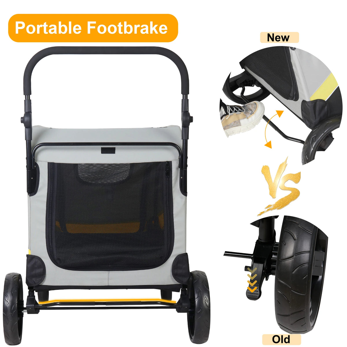 Foldable Dog Stroller Cart With 4 Wheel Swivel Travel Wagon
