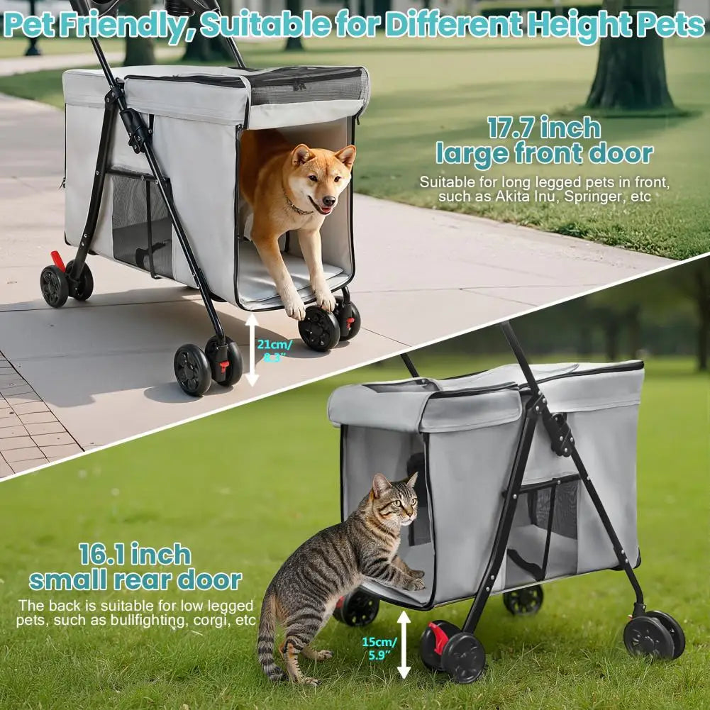 Foldable Dog Stroller With 360 Degree Wheels And Ventilation Windows