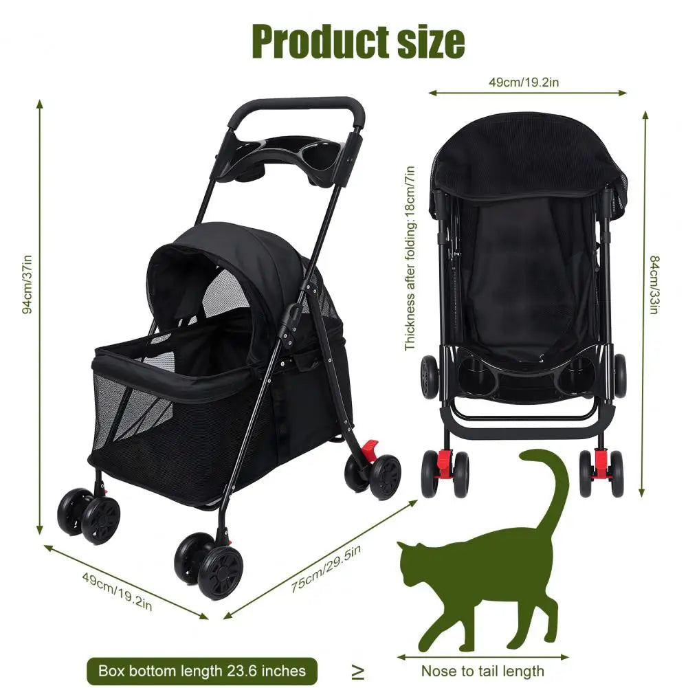 Folding Pet Stroller With Four Wheels And Visible Window