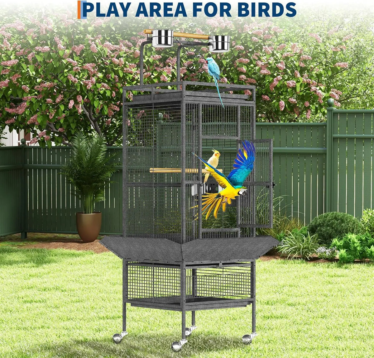 HiMiss Metal Bird Cage With Play Top And Wooden Perches