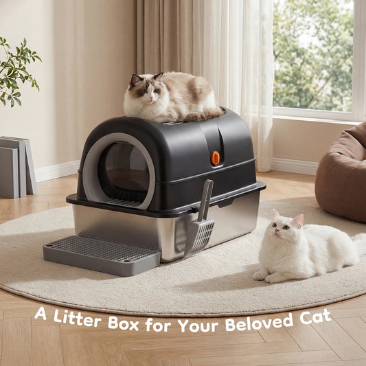 Fully Enclosed Stainless Steel Cat Litter Box For Big Cats