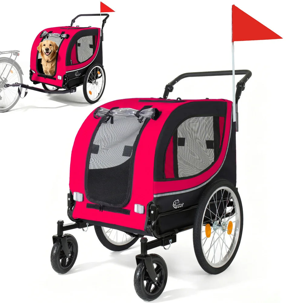 2 In 1 Pet Bike Trailer Stroller With Foldable Design