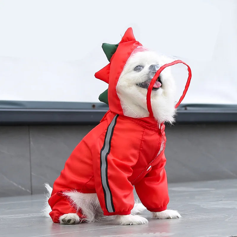 Waterproof Cartoon Puppy Raincoat with Reflective Hood for Pets