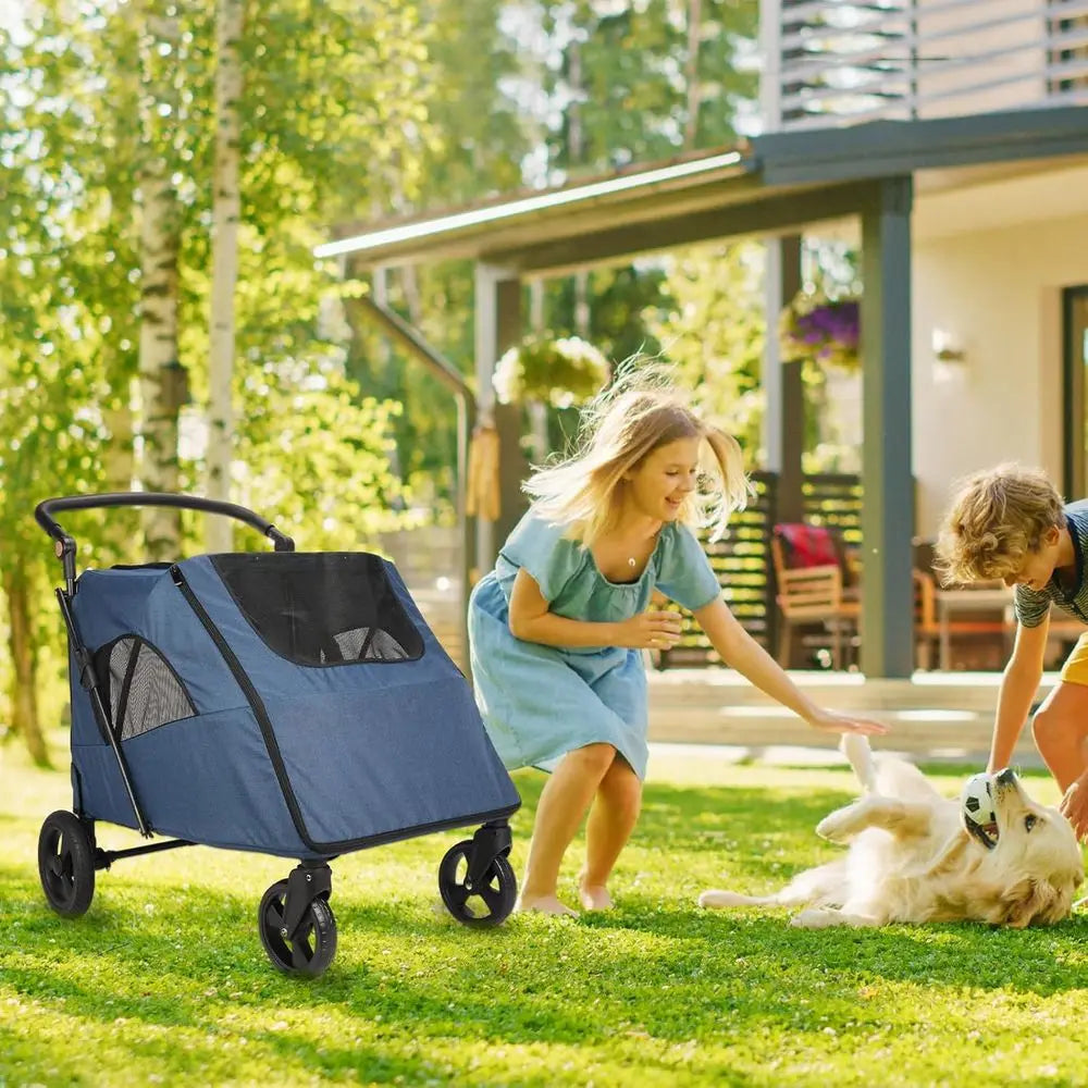 Dog Travel Stroller With Heavy Duty Wheels And Adjustable Handle