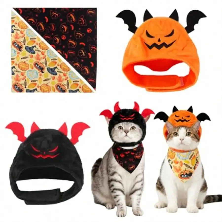 Halloween Cat Costume Set With Pumpkin, Bat And Festive Scarves