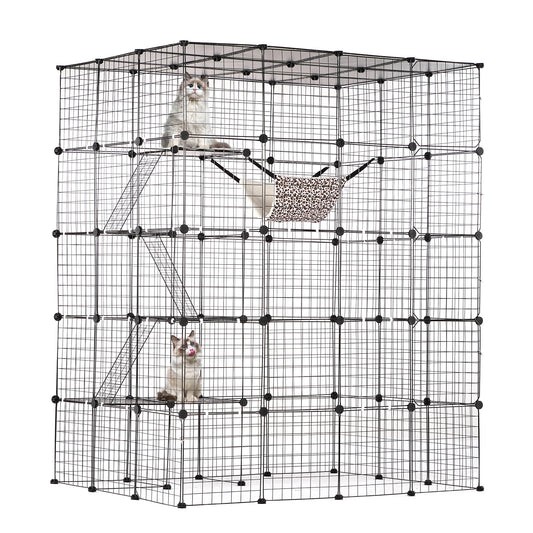 SucceBuy Stainless Steel Cat Villa With Hammock And Ramp
