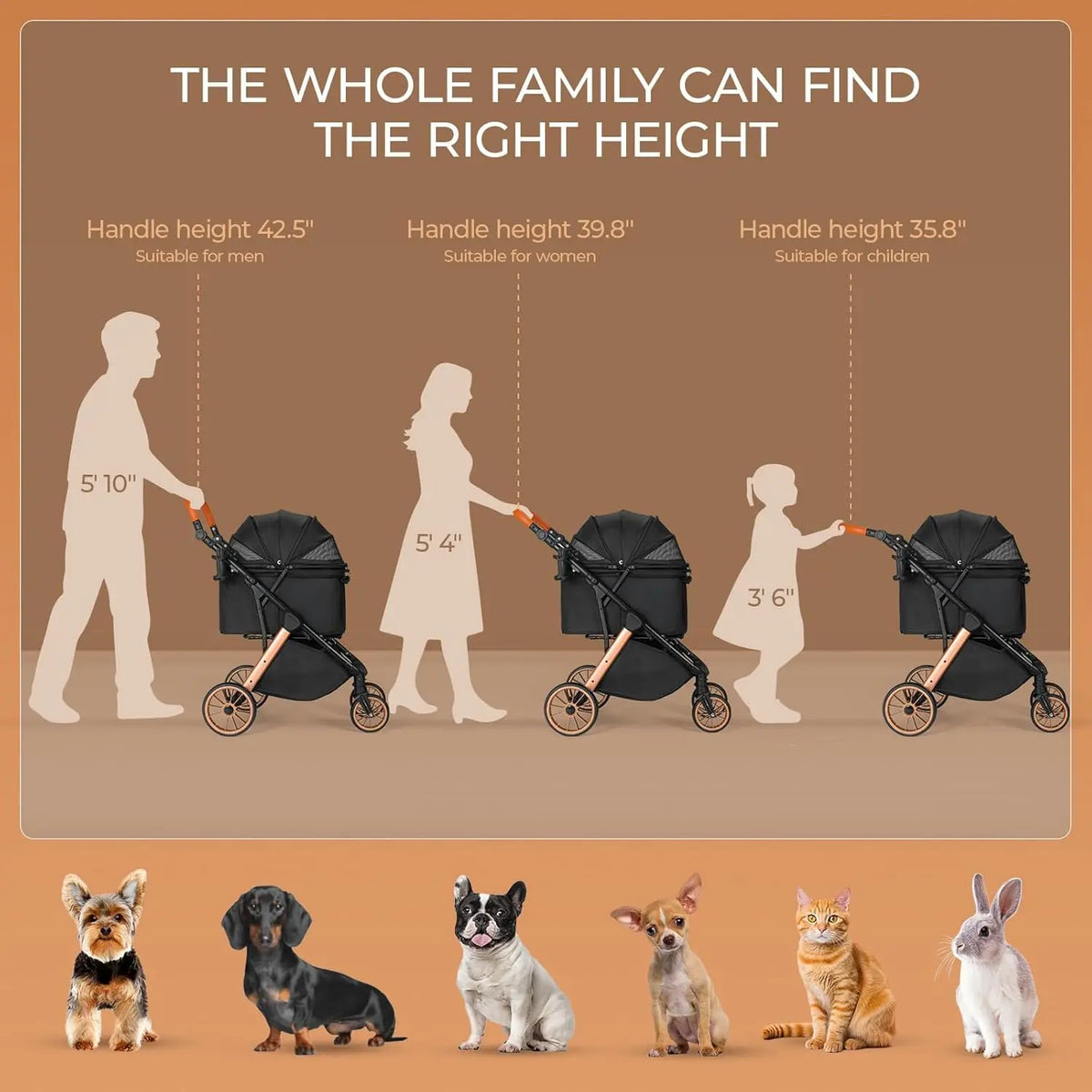 Foldable Pet Stroller For Medium Dogs Cats With Sun Shade