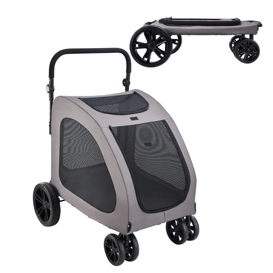 SucceBuy Four Wheel Pet Stroller With Brakes And Adjustable Handle