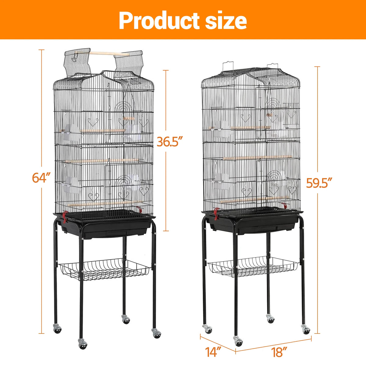 HiMiss Heavy Duty Bird Cage With Playtop And Rolling Stand