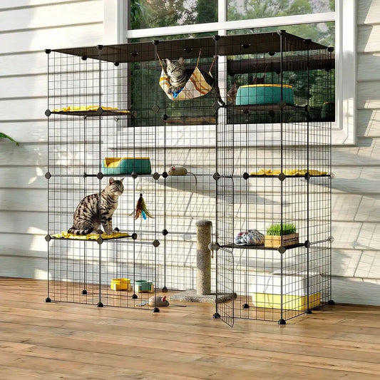 Outdoor Cat Cage Enclosure Adjustable Metal Wire Playpen Kennel