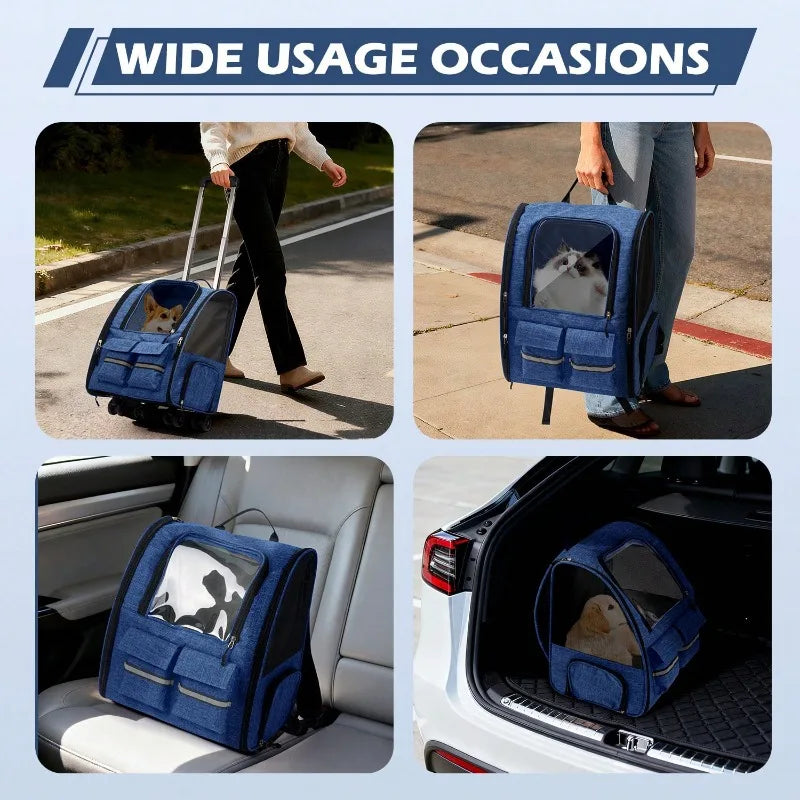 2 In 1 Rolling Pet Carrier With Telescoping Handle