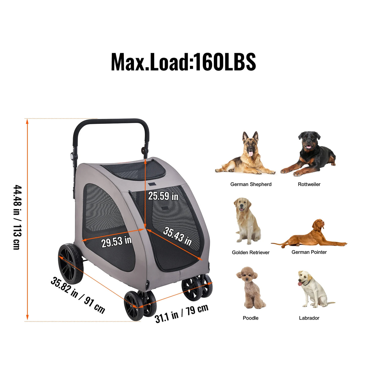 SucceBuy Four Wheel Pet Stroller With Brakes And Adjustable Handle