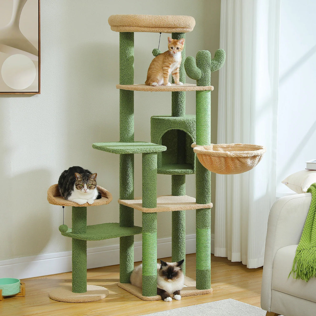 PEQULTI Large Indoor Cat Tower With Scratching Posts And Hammock