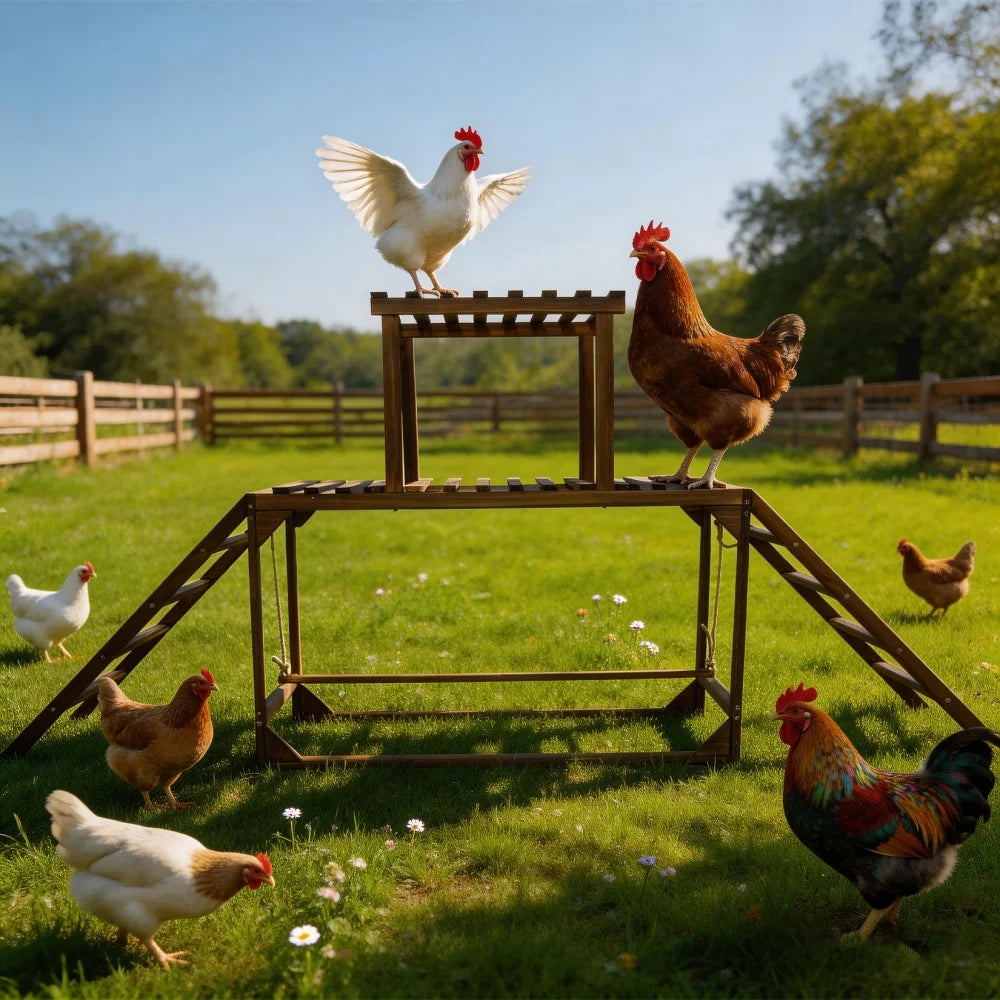 Solid Wood Chicken Perch With Swing Ladder Roosting Bar