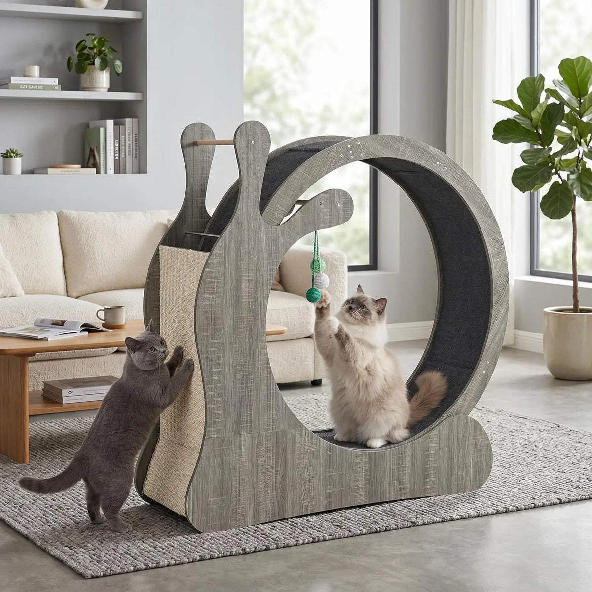 HiMISS Wooden Cat Exercise Wheel With Quiet Treadmill And Scratcher
