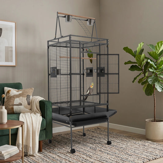 Spacious Rolling Parrot Bird Cage With Sturdy Iron Playtop