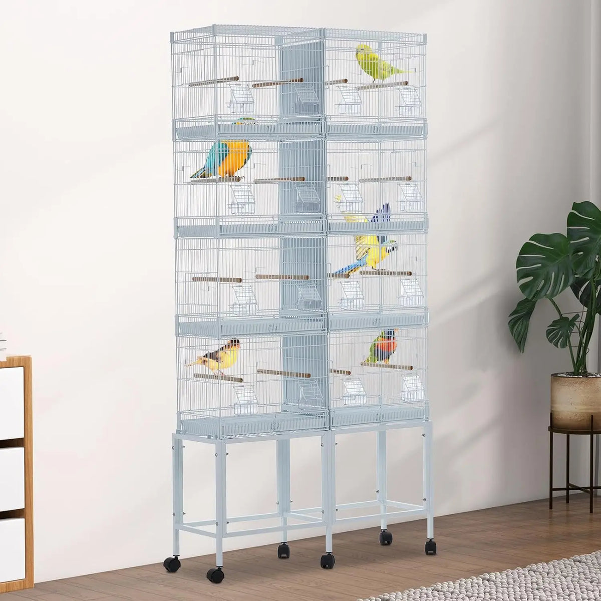 Stackable Flight Birdcage With Storage Shelf And Locking Casters