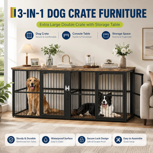 Heavy Duty Wooden Double Dog Crate Furniture Storage Cabinet