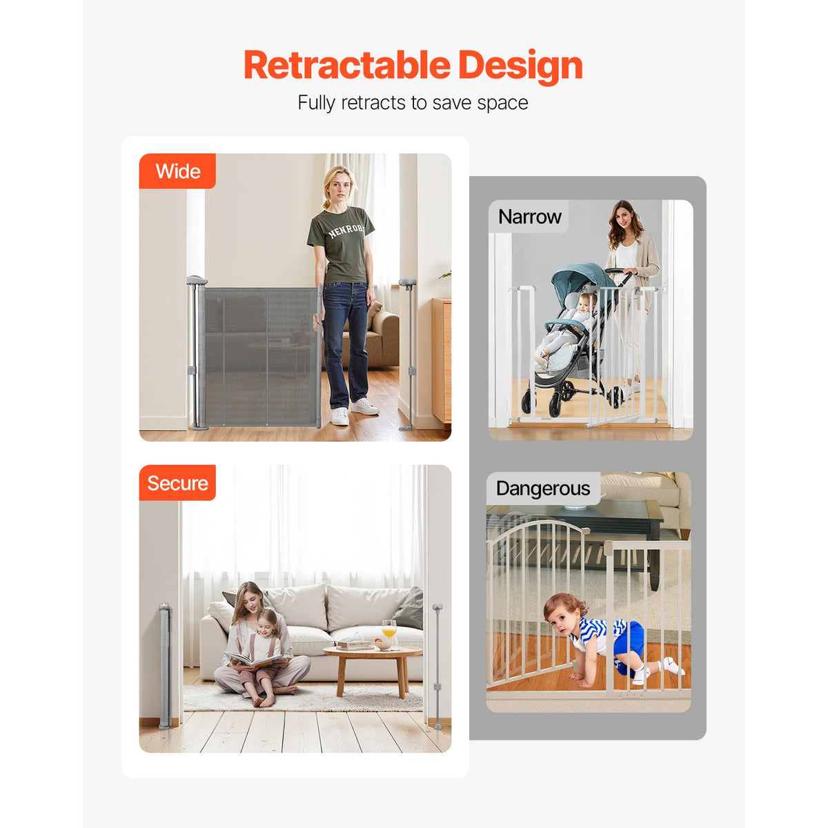 SucceBuy Adjustable Retractable Baby And Pet Safety Gate